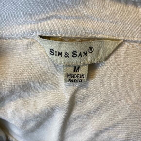 Sim & Sam Long Sleeve Blouse Size Medium Classic White Button Up Collared Rayon - Picture 5 of 10